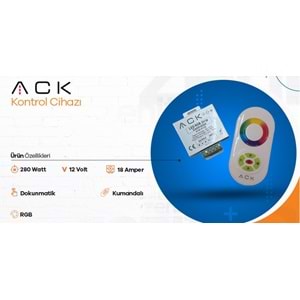 ACK Kontrol Cihazı RGB Dokunmatik Kumandalı 12V 18A 280W AY30-01120